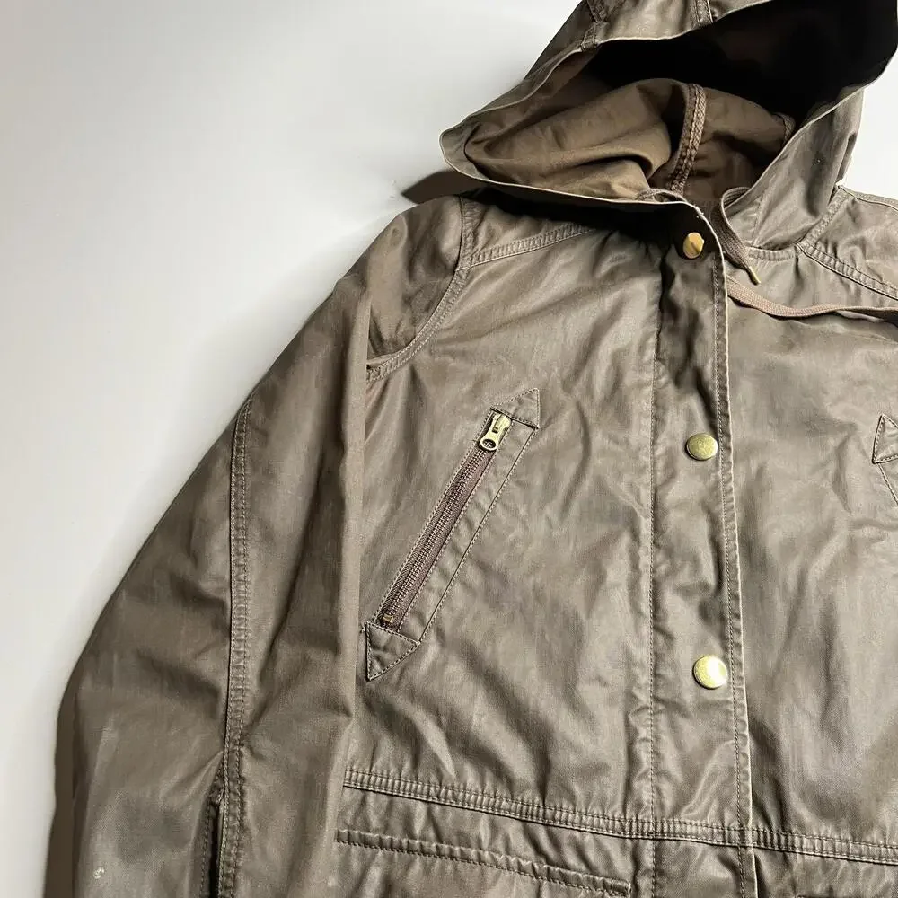 J.Crew Jacket Mens Small Brown Hooded Parka Full Zip Lined Pockets‎ Casual